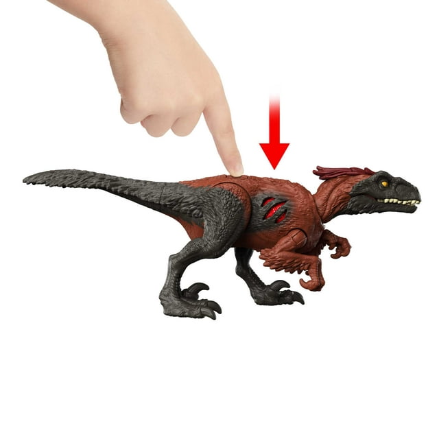 Jurassic World Dominion Extreme Damage Pyroraptor Dinosaur Action Figure Toy, Battle Play