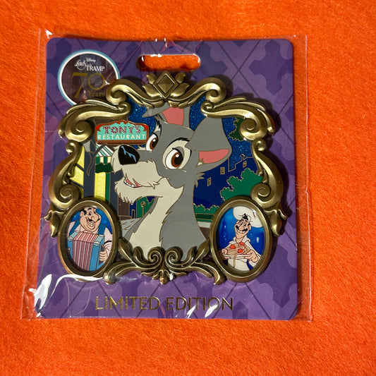 WDI Limited Edition 400 Lady and the Tramp 70th Anniversary Tramp Pin
