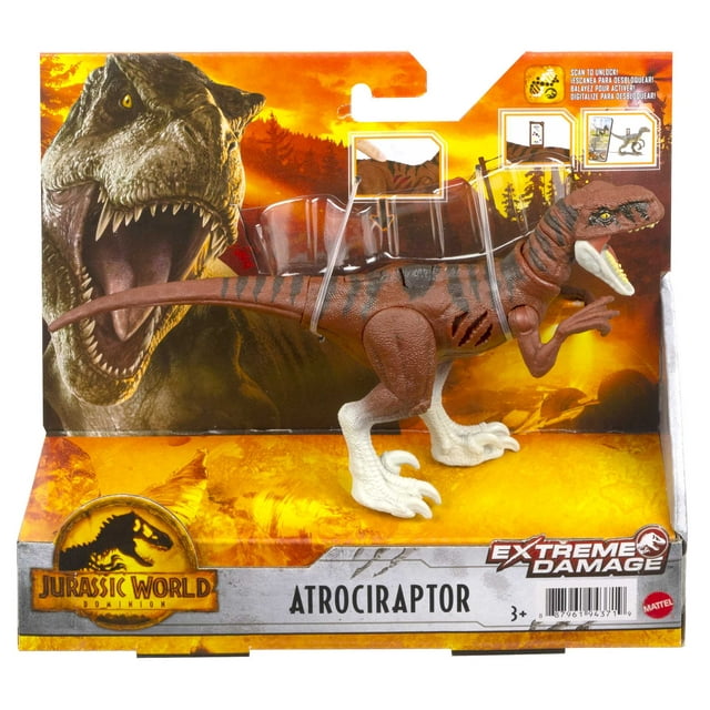 Jurassic World Dominion Extreme Damage Atrociraptor Dinosaur Action Figure Toy, Battle Play