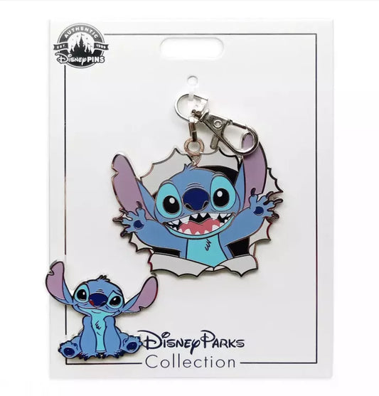 Disney Parks Collection Stitch Lanyard Medal + Pin Set - NEW