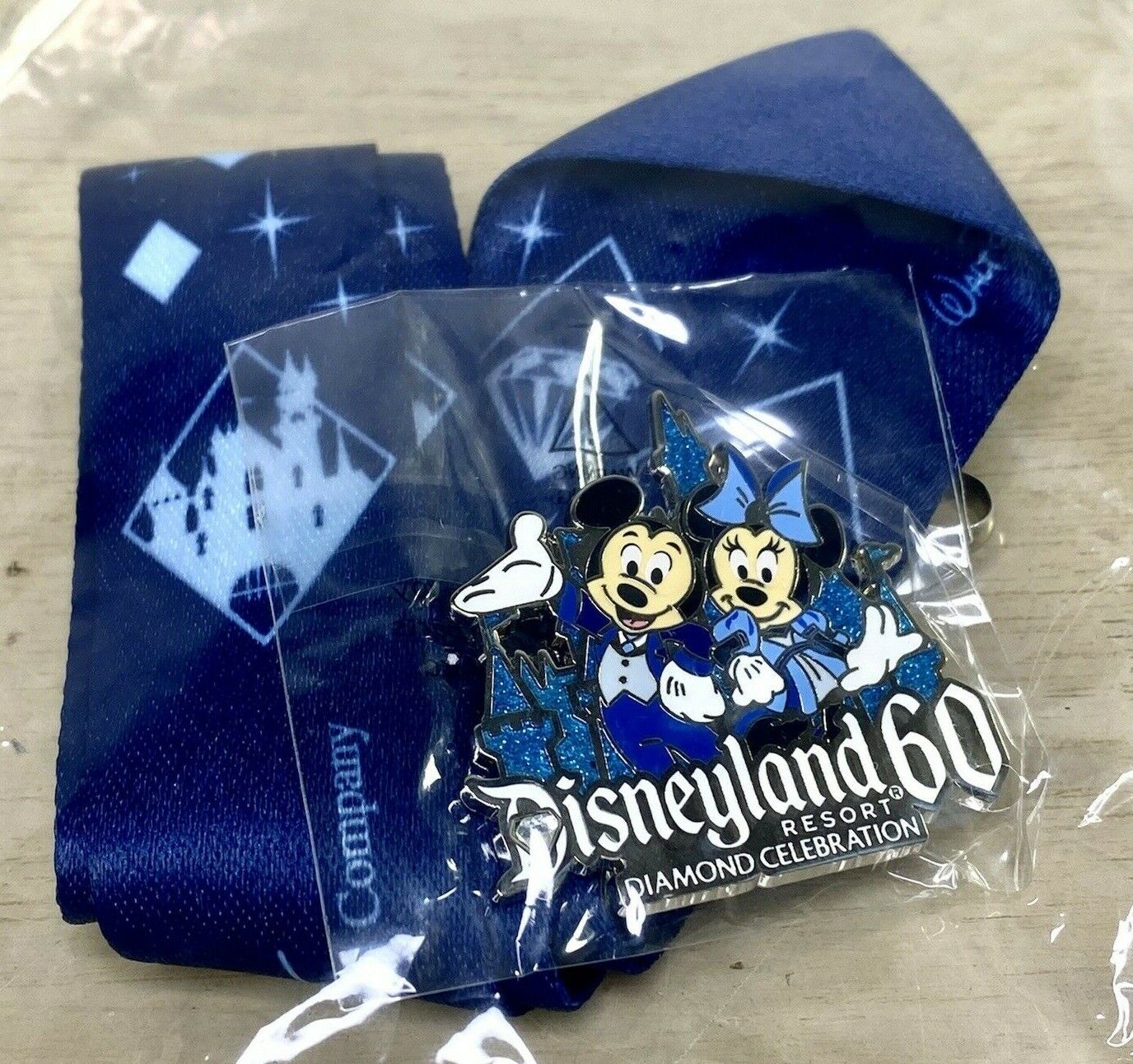 Disneyland 60th Anniversary Diamond Celebration Lanyard Pin Mickey Minnie NWT